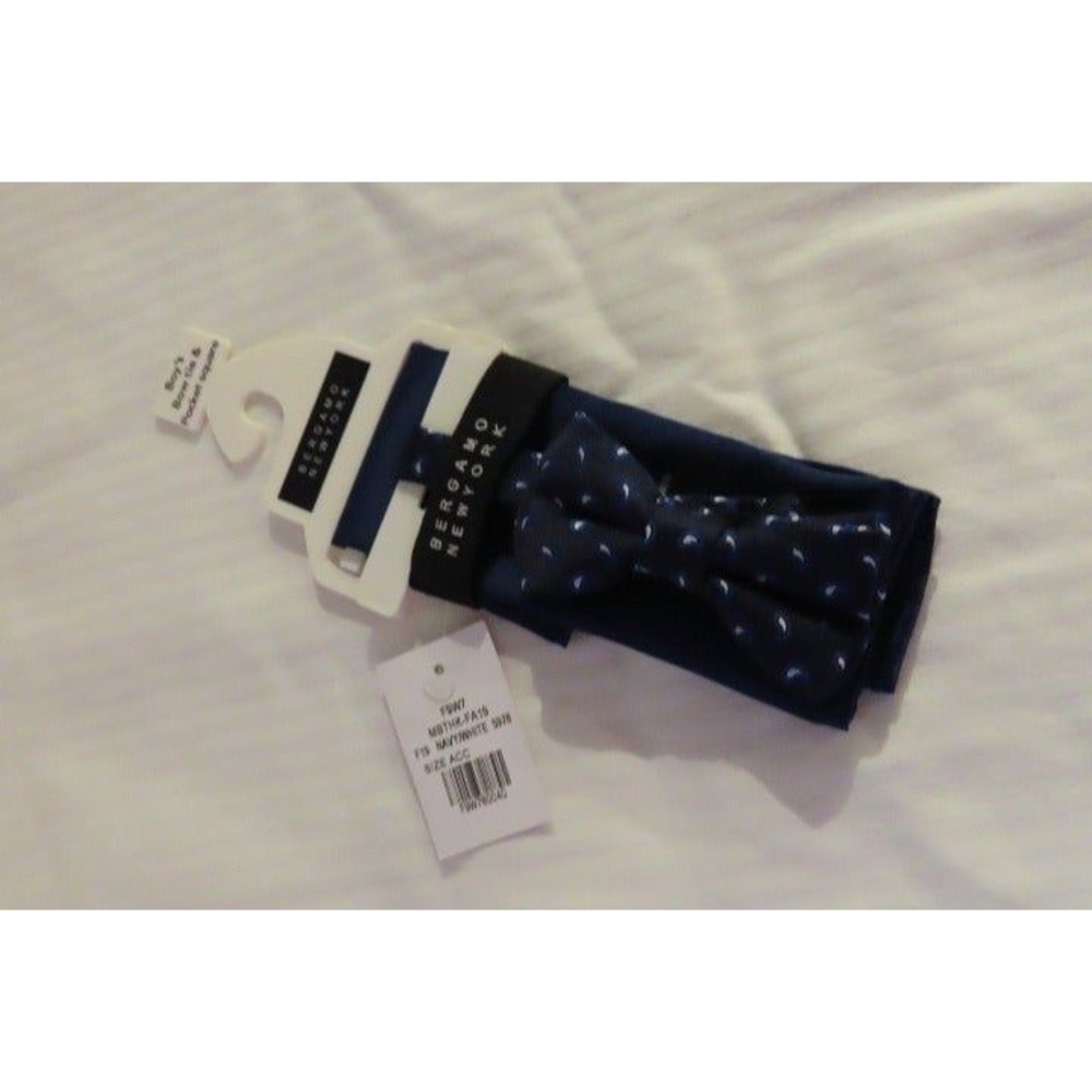 Boys Bow Tie and Pocket Square Blue Sz 8